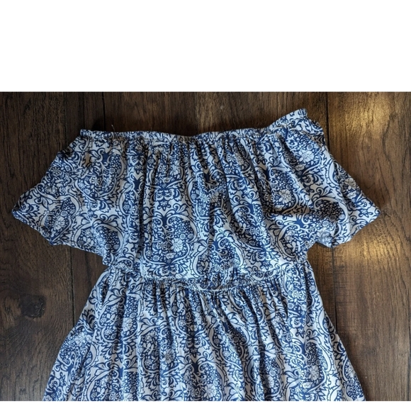 YIDARTON WOMEN'S STRAPLESS MAXI DRESS Stretchy Blue & White Floral Print Large - Picture 7 of 16